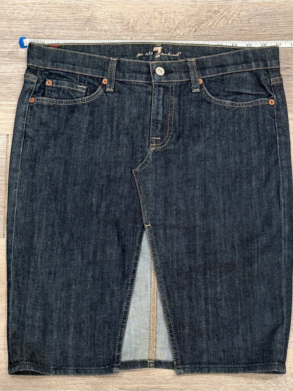 Y2K 7 For All Mankind Dark Indigo Denim Pencil Skirt Roxy 30 chic Classic